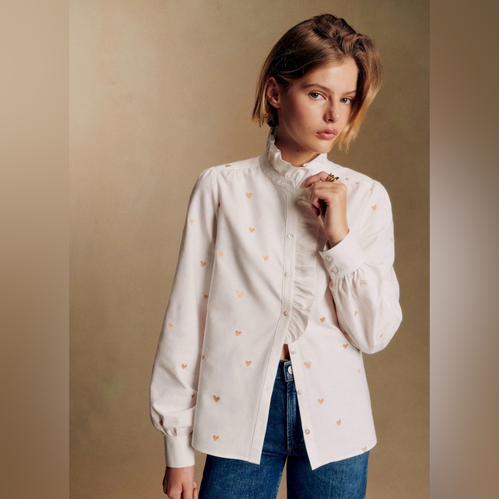 Sezane Chloe Gold Heart Embroidery 14/46